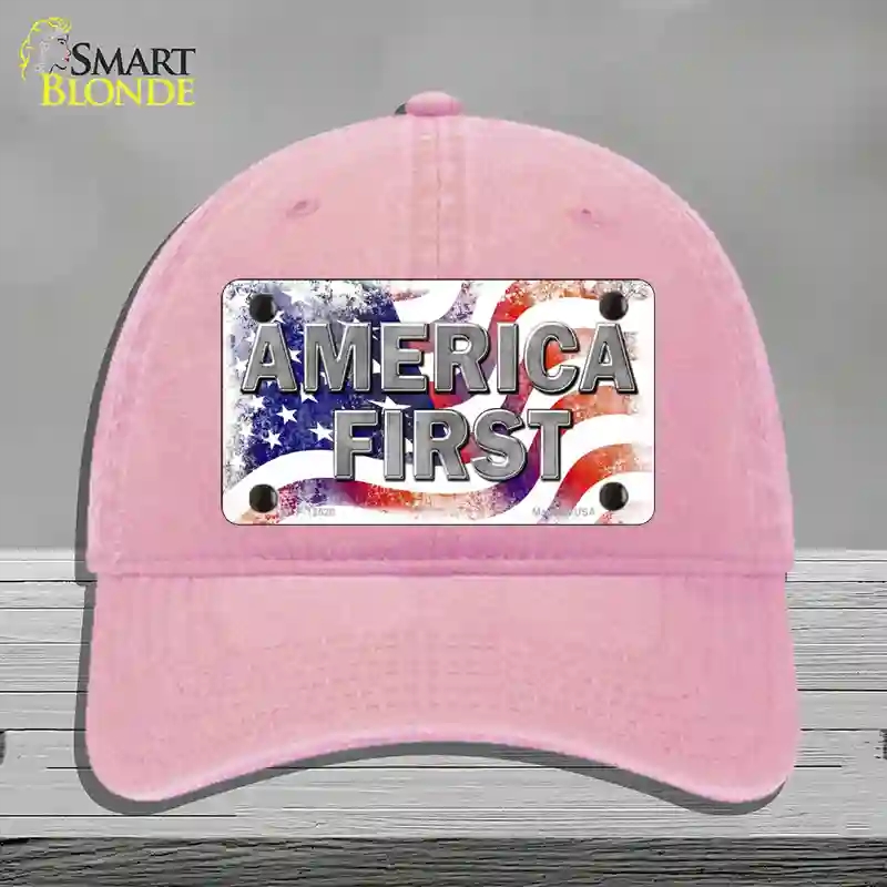 HAT12-MLP-12520 America First Novelty License Plate Hat, Unconstructed Cotton - Pink