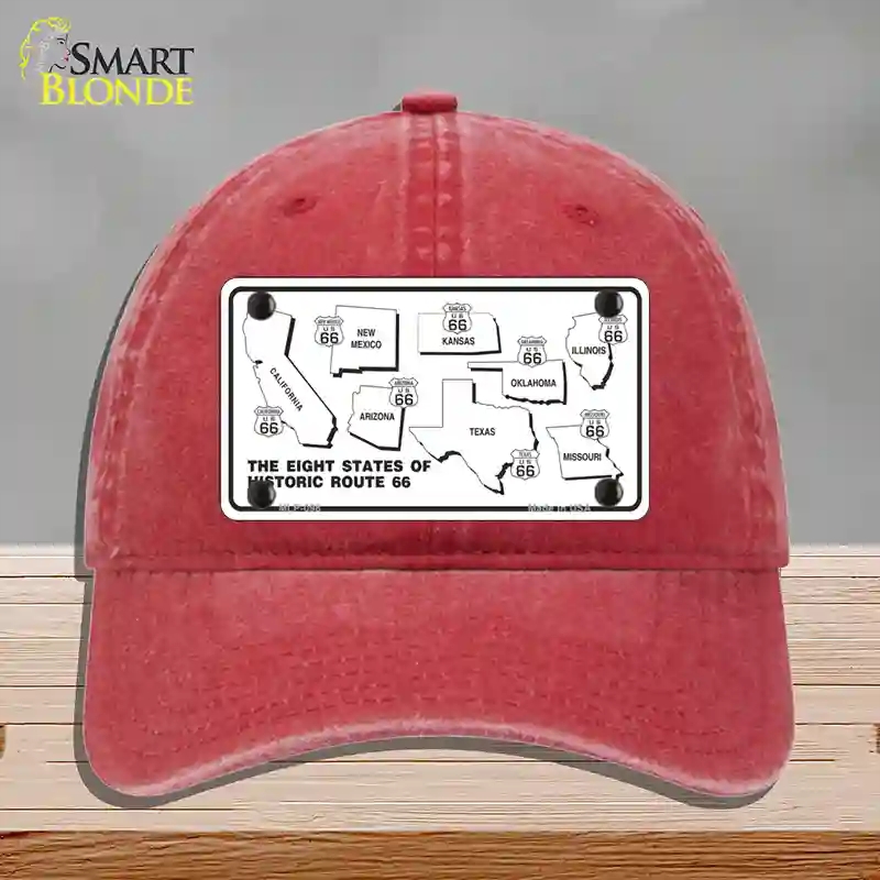 HAT13-MLP-098 Route 66 Historic States Novelty License Plate Hat, Unconstructed Cotton - Red