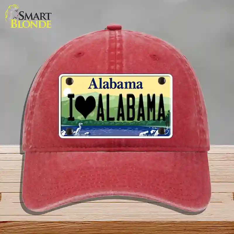 HAT13-MLP-10013 I Love Alabama Novelty License Plate Hat, Unconstructed Cotton - Red