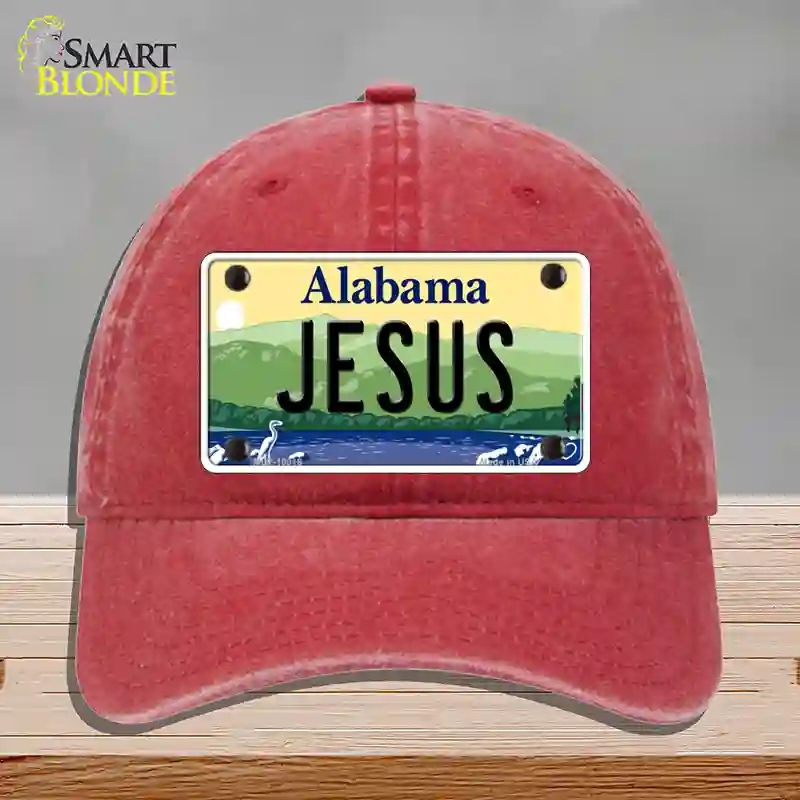 HAT13-MLP-10018 Jesus Alabama Novelty License Plate Hat, Unconstructed Cotton - Red