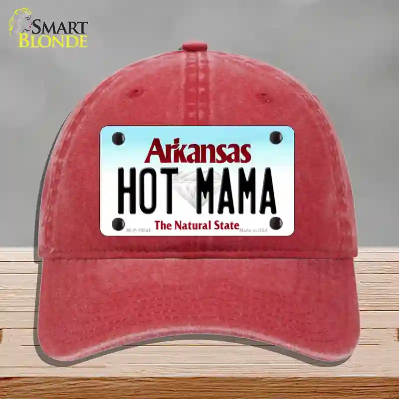 HAT13-MLP-10045 Hot Mama Arkansas Novelty License Plate Hat, Unconstructed Cotton - Red