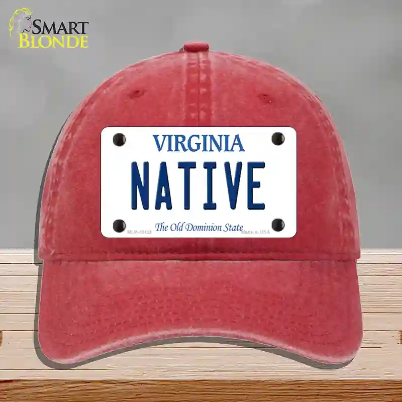 HAT13-MLP-10136 Native Virginia Novelty License Plate Hat, Unconstructed Cotton - Red