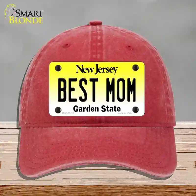 HAT13-MLP-10180 Best Mom   Jersey Novelty License Plate Hat, Unconstructed Cotton - Red