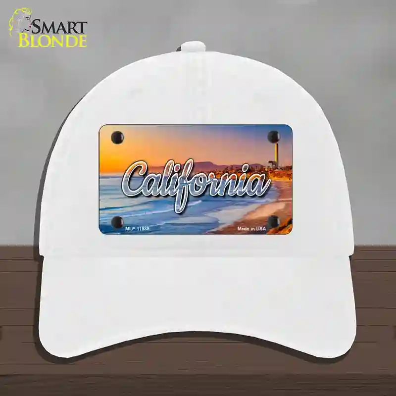 HAT14-MLP-11588 California Beach State Novelty License Plate Hat, Unconstructed Cotton - White