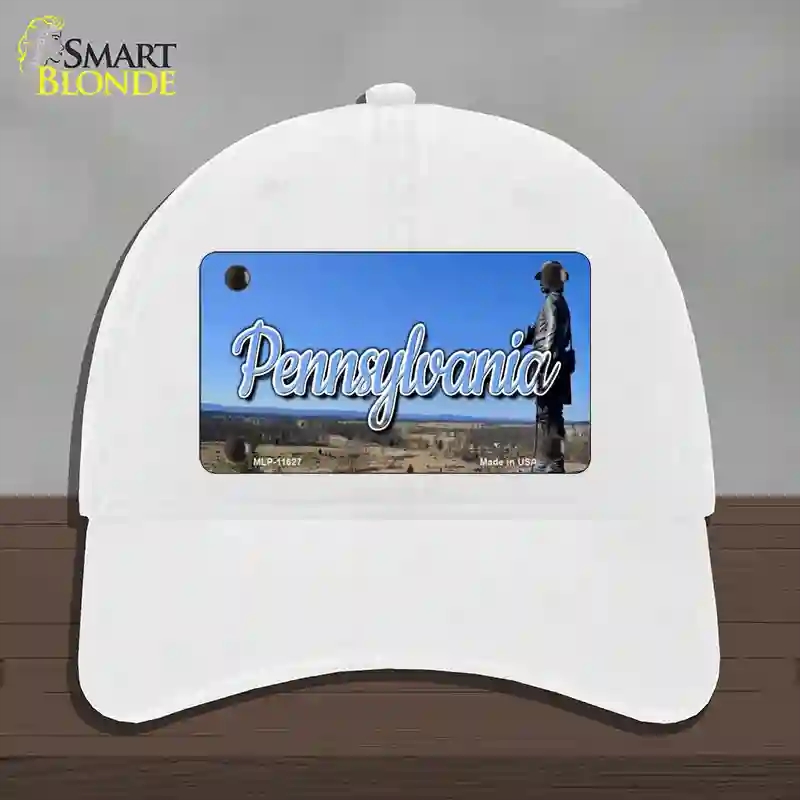 HAT14-MLP-11627 Pennsylvania Gettysburg Statue State Novelty License Plate Hat, Unconstructed Cotton - White