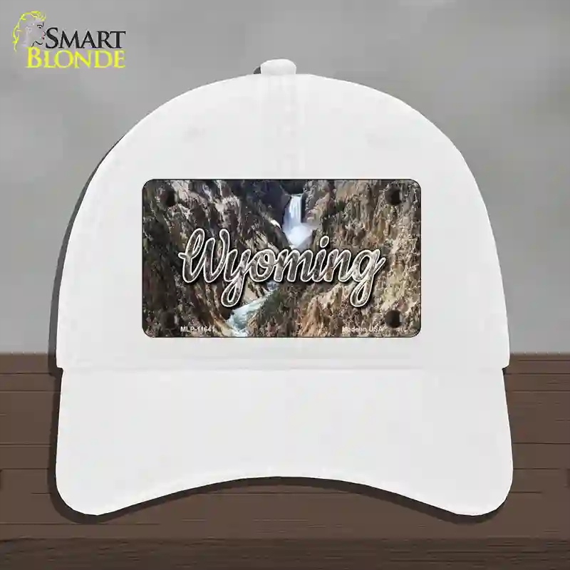 HAT14-MLP-11641 Wyoming Rocky Waterfall State Novelty License Plate Hat, Unconstructed Cotton - White