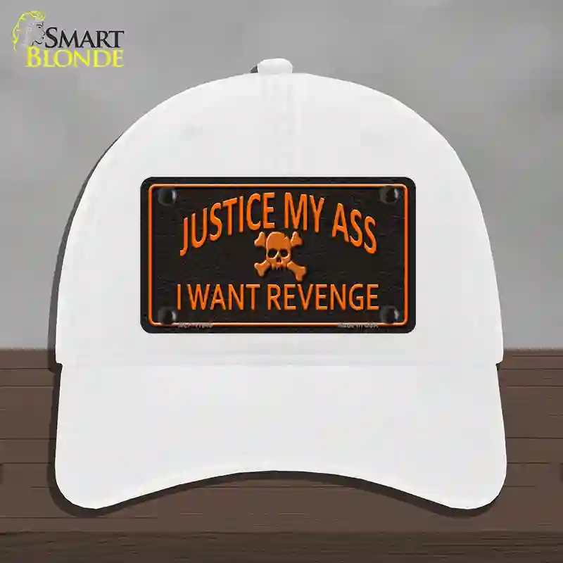 HAT14-MLP-11646 Justice My Ass Novelty License Plate Hat, Unconstructed Cotton - White