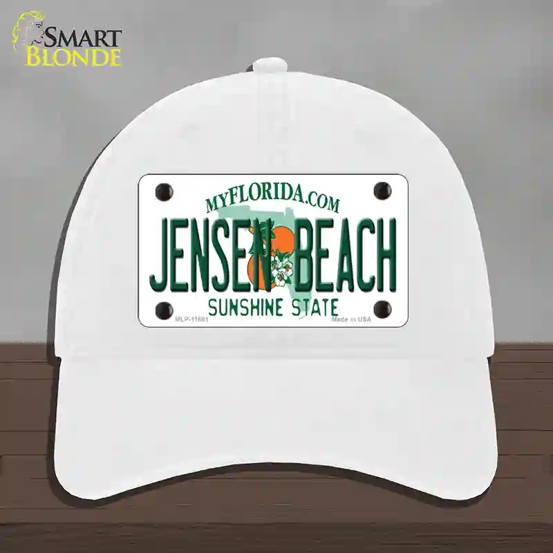 HAT14-MLP-11691 Jensen Beach Florida Novelty License Plate Hat, Unconstructed Cotton - White