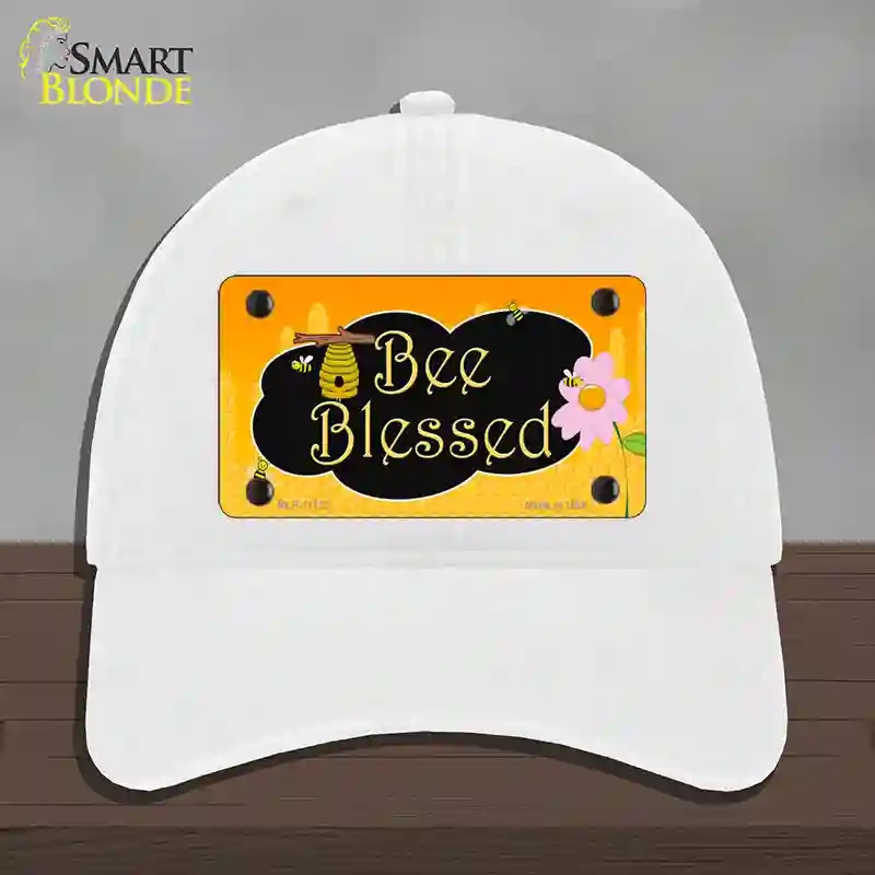 HAT14-MLP-11722 Bee Blessed Honey Hive Novelty License Plate Hat, Unconstructed Cotton - White