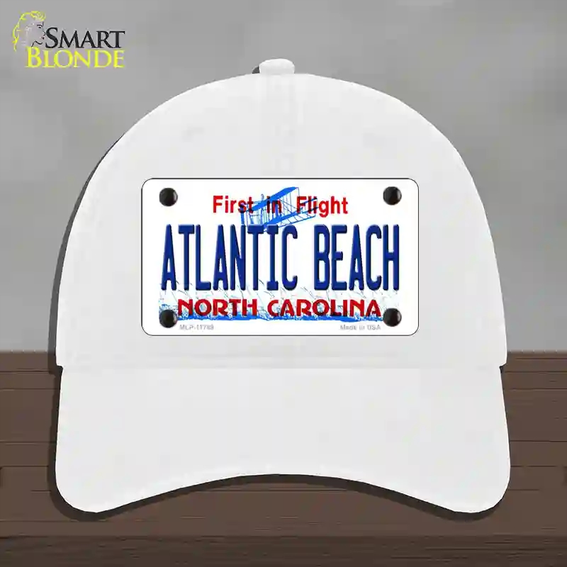 HAT14-MLP-11749 Atlantic Beach North Carolina State Novelty License Plate Hat, Unconstructed Cotton - White