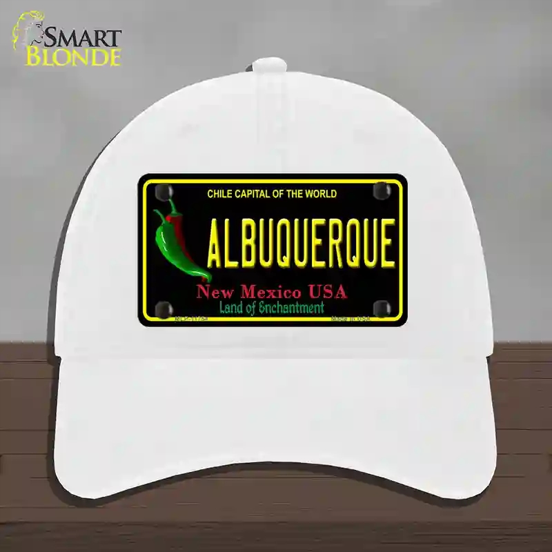 HAT14-MLP-11754 Albuquerque   Mexico Black State Novelty License Plate Hat, Unconstructed Cotton - White