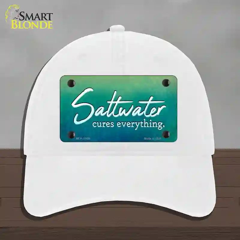 HAT14-MLP-11888 Saltwater Cures Everything Novelty License Plate Hat, Unconstructed Cotton - White
