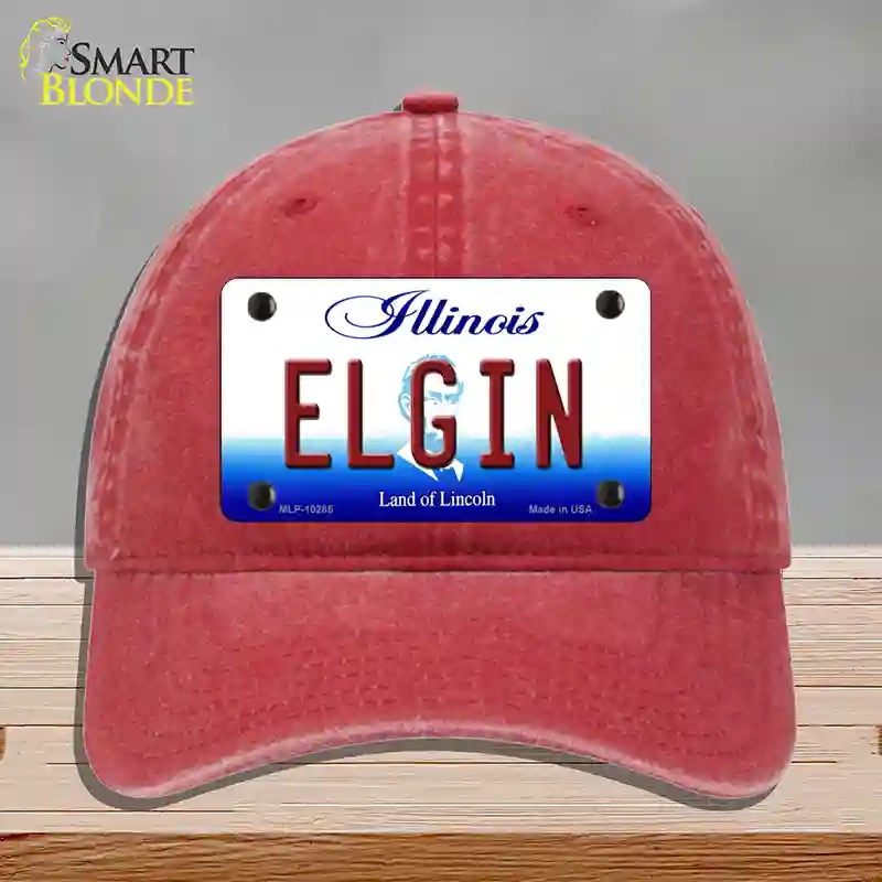 HAT13-MLP-10285 Elgin Illinois Novelty License Plate Hat, Unconstructed Cotton - Red