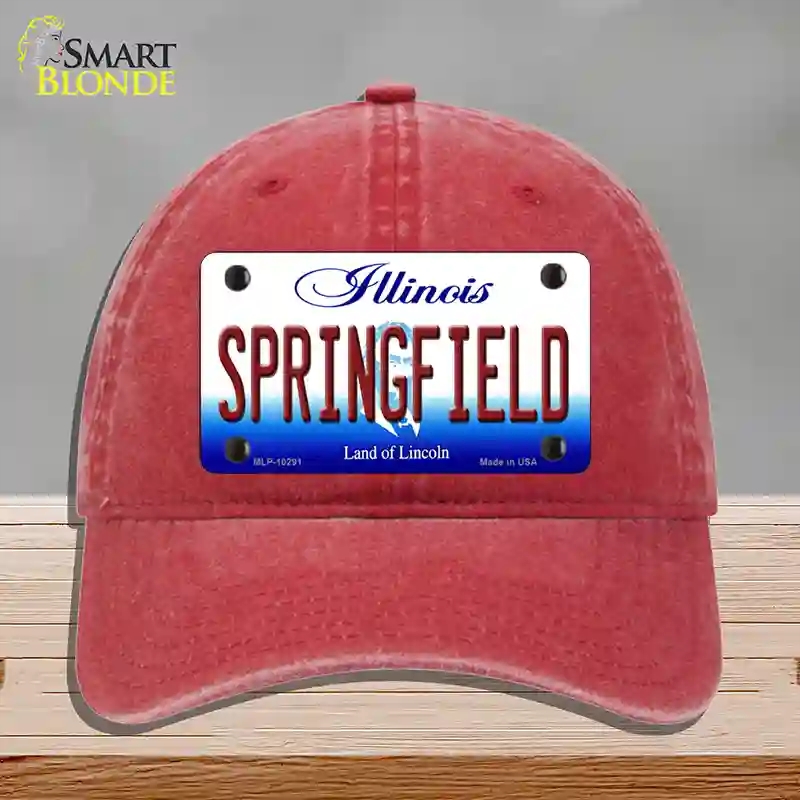 HAT13-MLP-10291 Springfield Illinois Novelty License Plate Hat, Unconstructed Cotton - Red