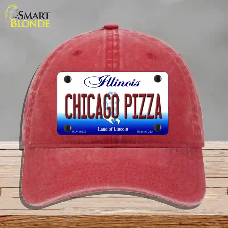 HAT13-MLP-10326 Chicago Pizza Illinois Novelty License Plate Hat, Unconstructed Cotton - Red