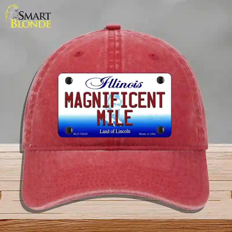 HAT13-MLP-10330 Magnificent Mile Illinois Novelty License Plate Hat, Unconstructed Cotton - Red