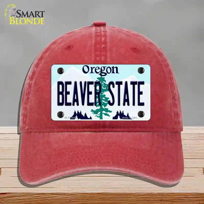 HAT13-MLP-10341 Beaver State Oregon Novelty License Plate Hat, Unconstructed Cotton - Red