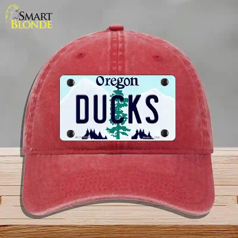 HAT13-MLP-10354 Ducks Oregon Novelty License Plate Hat, Unconstructed Cotton - Red