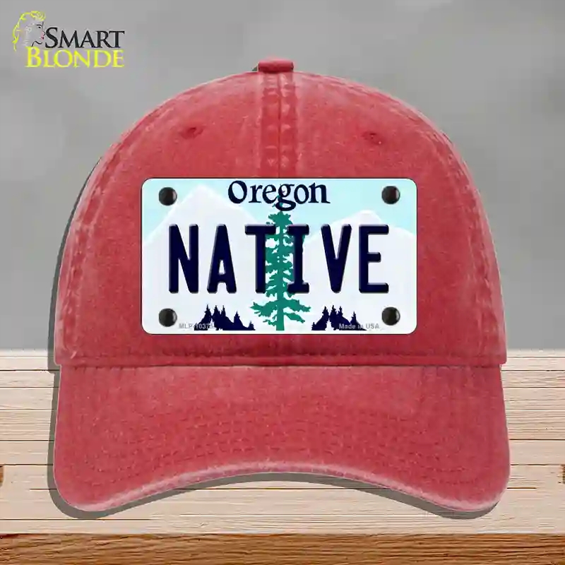 HAT13-MLP-10375 Native Oregon Novelty License Plate Hat, Unconstructed Cotton - Red