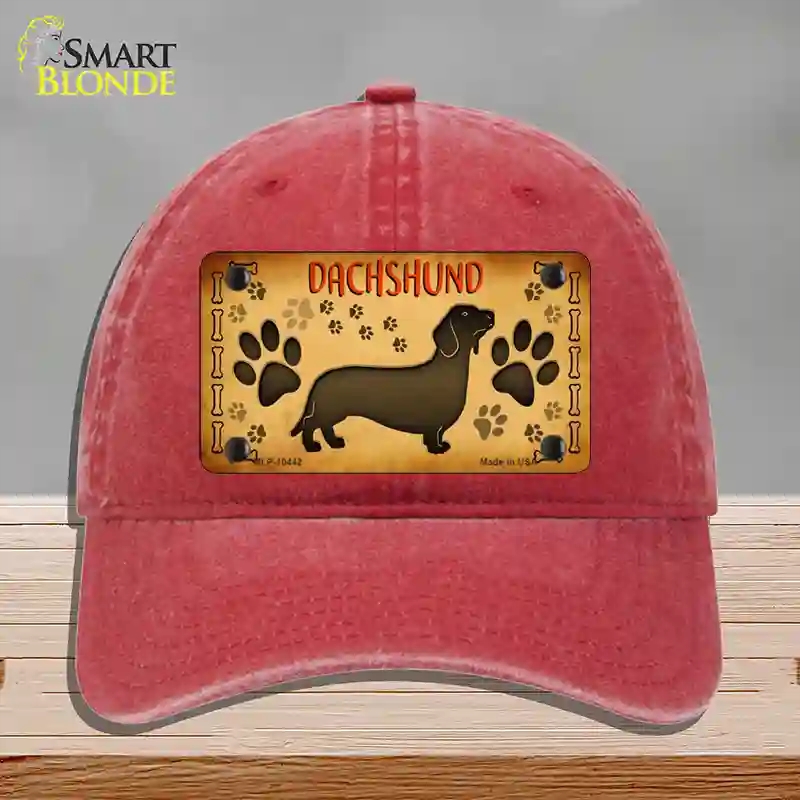HAT13-MLP-10442 Dachshund Novelty License Plate Hat, Unconstructed Cotton - Red