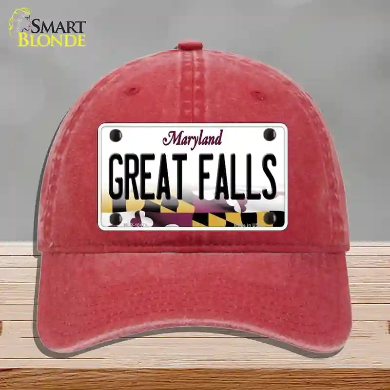 HAT13-MLP-10476 Great Falls Maryland Novelty License Plate Hat, Unconstructed Cotton - Red