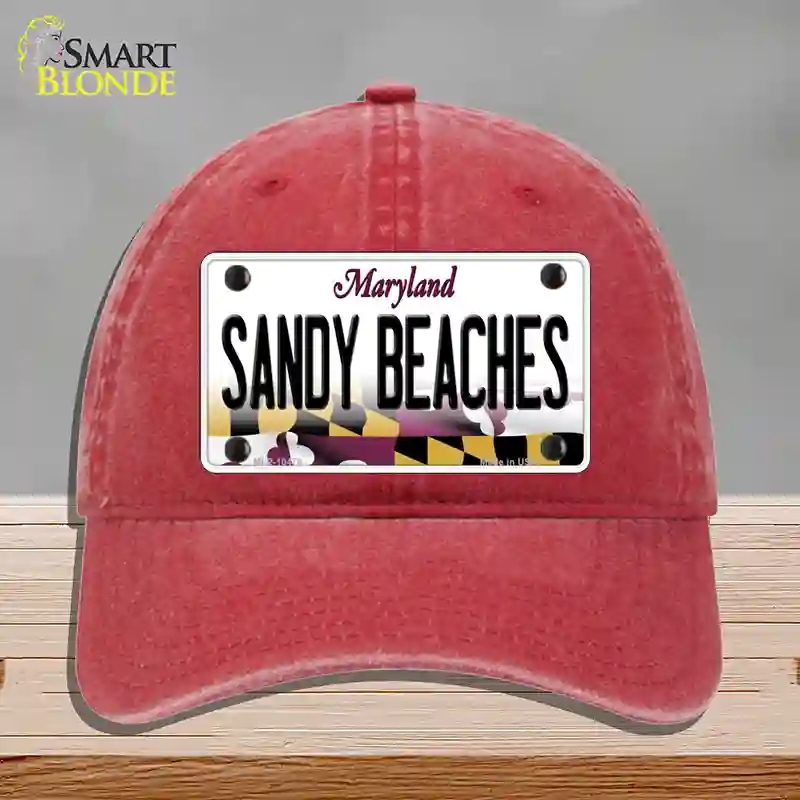 HAT13-MLP-10479 Sandy Beaches Maryland Novelty License Plate Hat, Unconstructed Cotton - Red