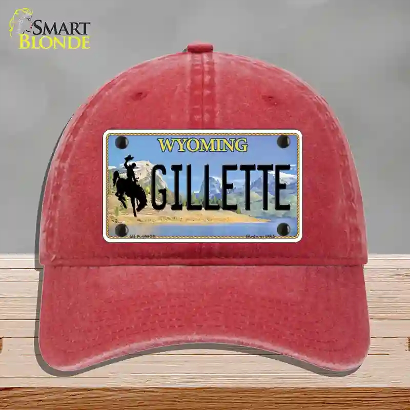 HAT13-MLP-10522 Gillette Wyoming Novelty License Plate Hat, Unconstructed Cotton - Red