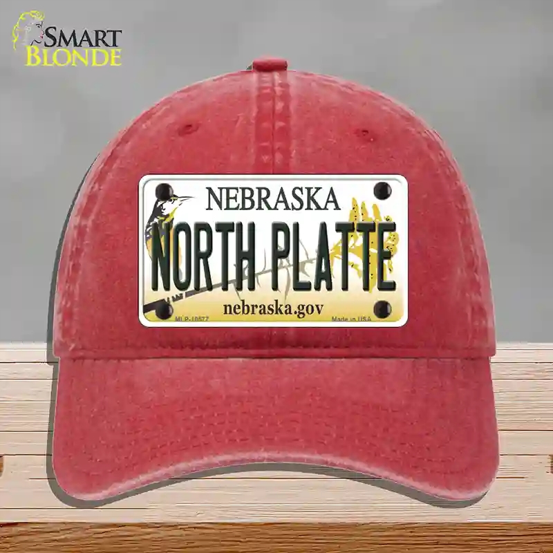 HAT13-MLP-10577 North Platte Nebraska Novelty License Plate Hat, Unconstructed Cotton - Red