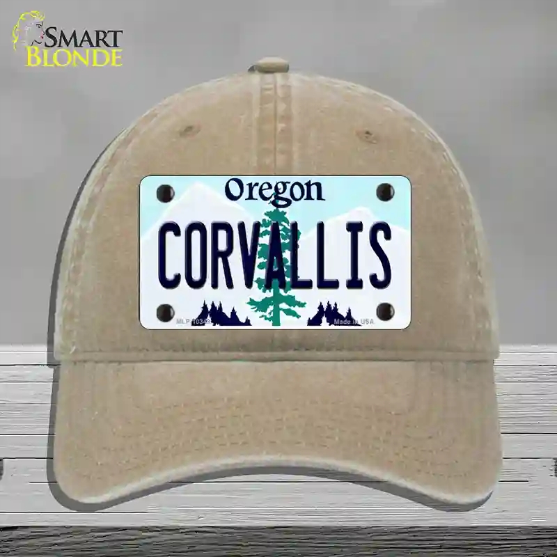 HAT09-MLP-10349 Corvallis Oregon Novelty License Plate Hat, Unconstructed Cotton - Khaki