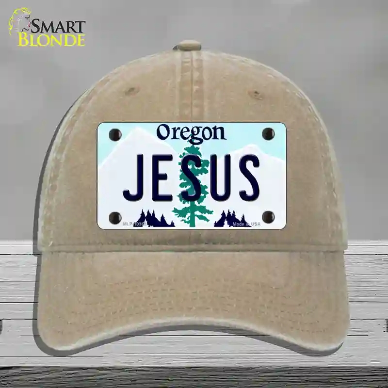 HAT09-MLP-10368 Jesus Oregon Novelty License Plate Hat, Unconstructed Cotton - Khaki