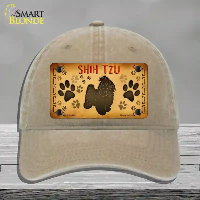 HAT09-MLP-10458 Shih Tzu Novelty License Plate Hat, Unconstructed Cotton - Khaki