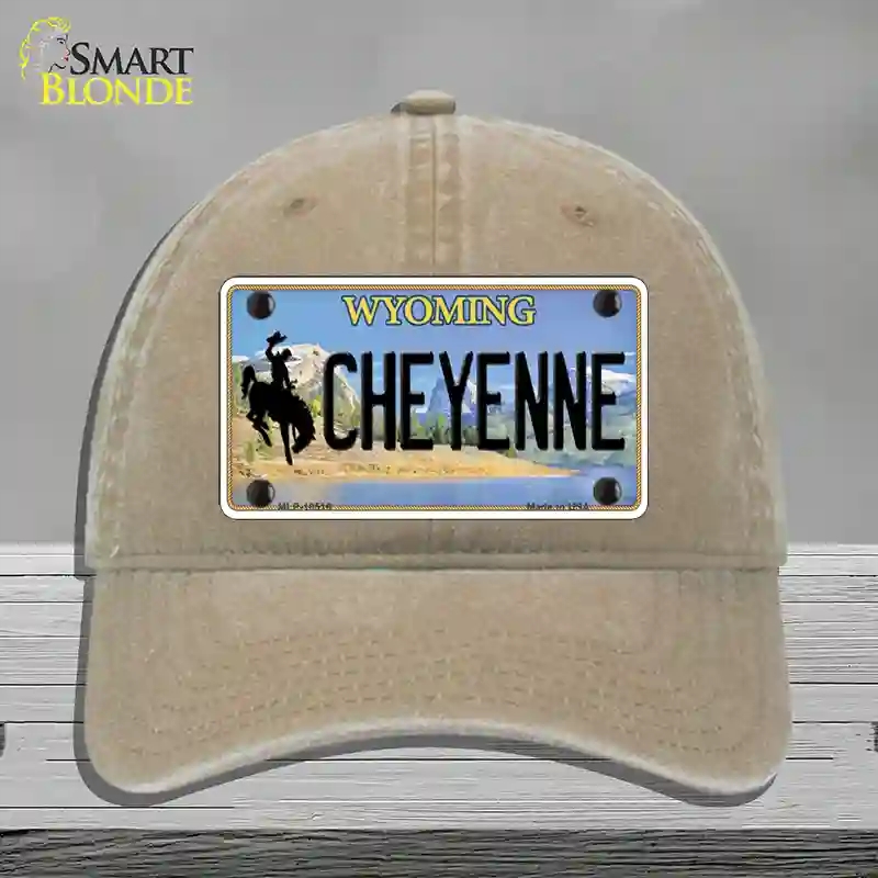 HAT09-MLP-10516 Cheyenne Wyoming Novelty License Plate Hat, Unconstructed Cotton - Khaki