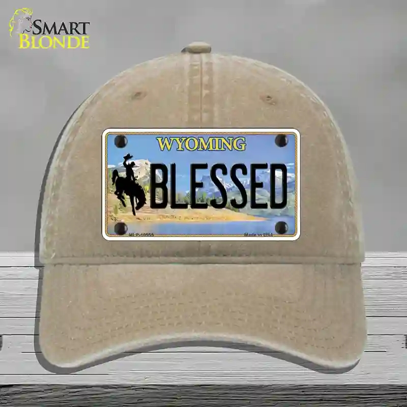 HAT09-MLP-10555 Blessed Wyoming Novelty License Plate Hat, Unconstructed Cotton - Khaki