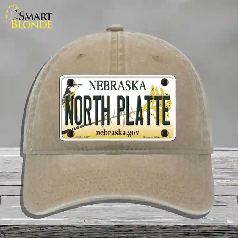 HAT09-MLP-10577 North Platte Nebraska Novelty License Plate Hat, Unconstructed Cotton - Khaki