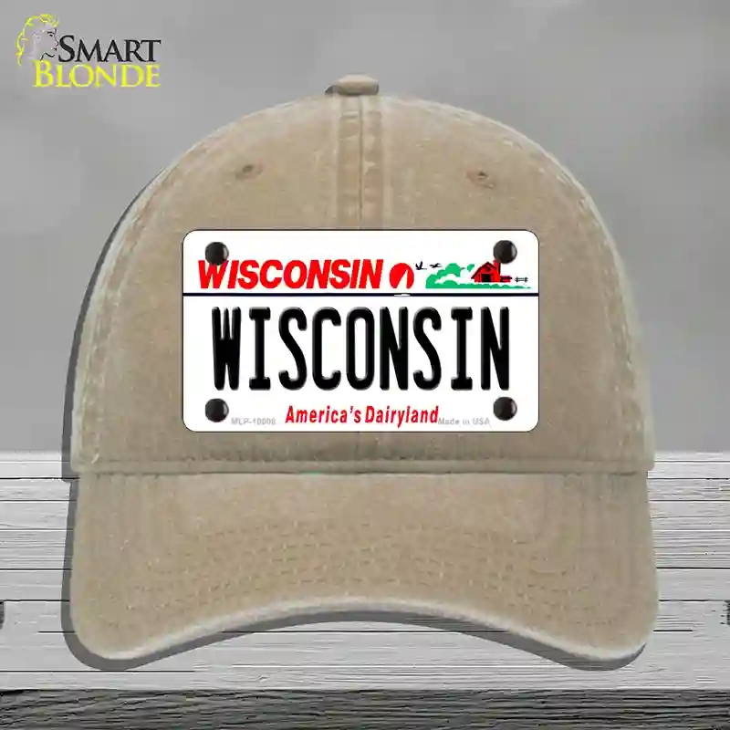 HAT09-MLP-10608 Wisconsin Dairyland Novelty License Plate Hat, Unconstructed Cotton - Khaki