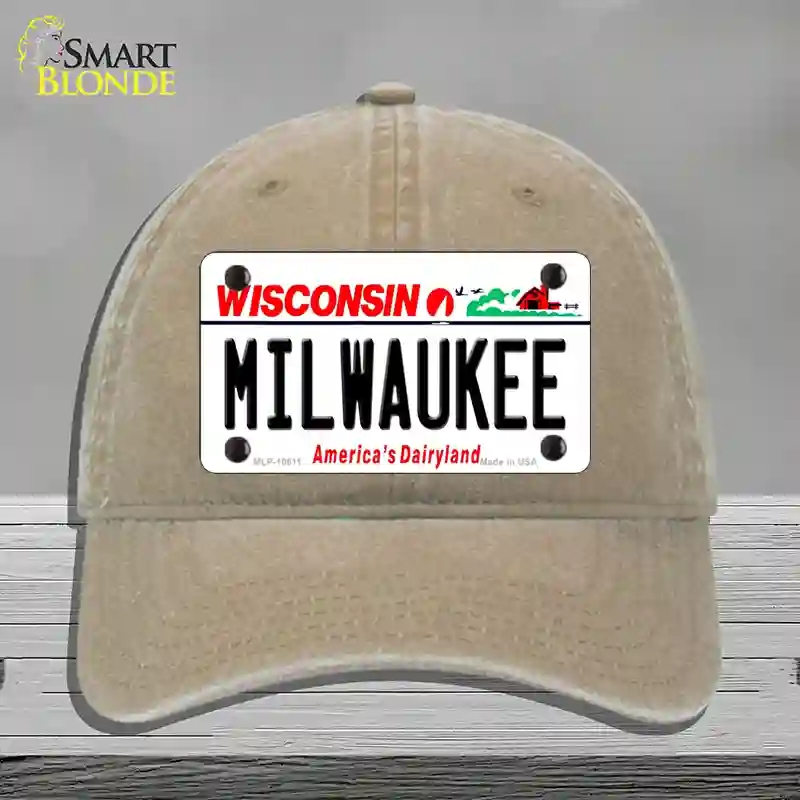 HAT09-MLP-10611 Milwaukee Wisconsin Novelty License Plate Hat, Unconstructed Cotton - Khaki