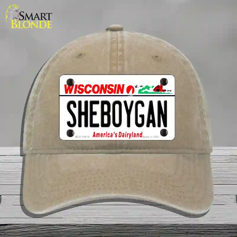 HAT09-MLP-10618 Sheboygan Wisconsin Novelty License Plate Hat, Unconstructed Cotton - Khaki