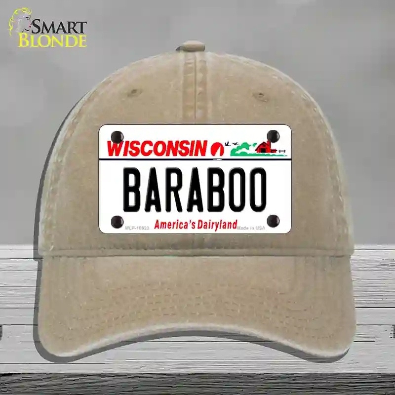 HAT09-MLP-10623 Baraboo Wisconsin Novelty License Plate Hat, Unconstructed Cotton - Khaki