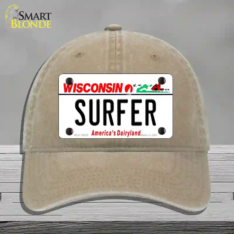 HAT09-MLP-10628 Surfer Wisconsin Novelty License Plate Hat, Unconstructed Cotton - Khaki
