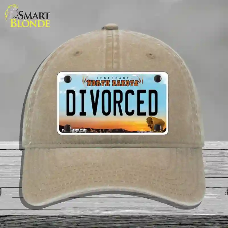HAT09-MLP-10741 Divorced North Dakota Novelty License Plate Hat, Unconstructed Cotton - Khaki