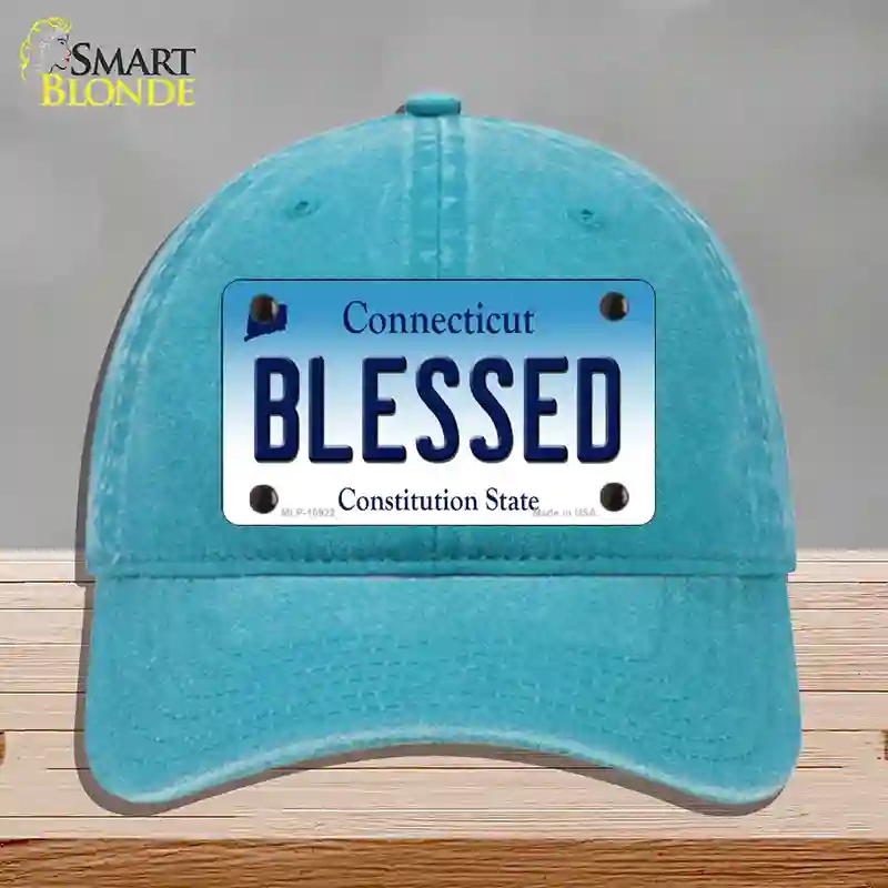 HAT10-MLP-10922 Blessed Connecticut Novelty License Plate Hat, Unconstructed Cotton - Lake Blue