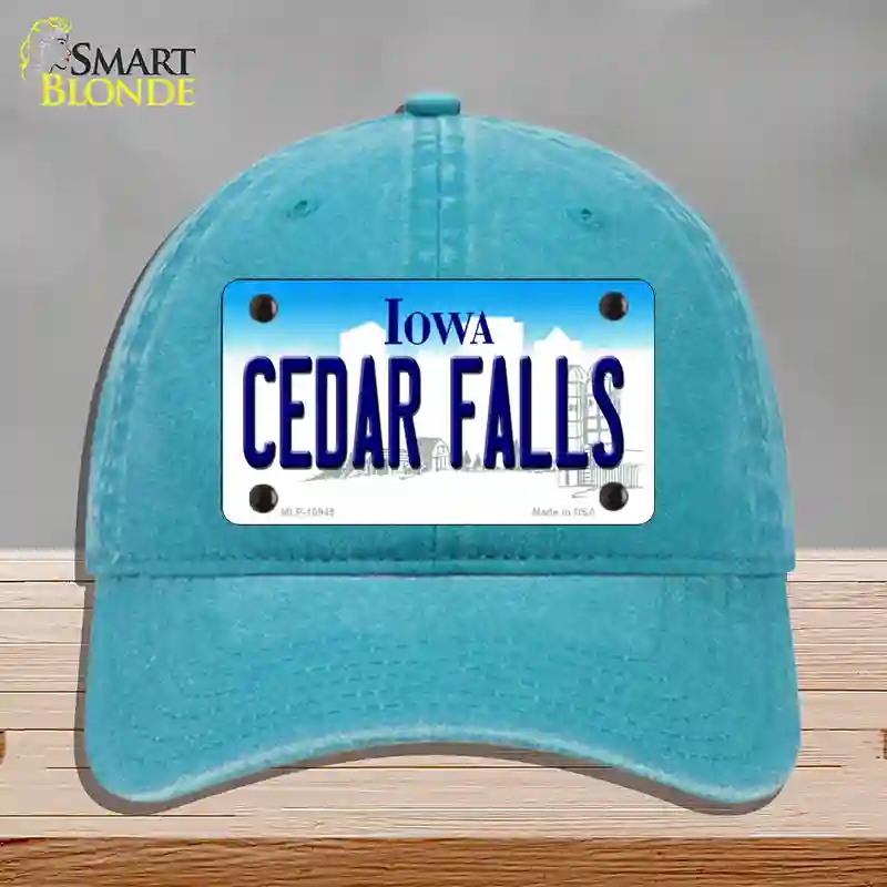 HAT10-MLP-10945 Cedar Falls Iowa Novelty License Plate Hat, Unconstructed Cotton - Lake Blue