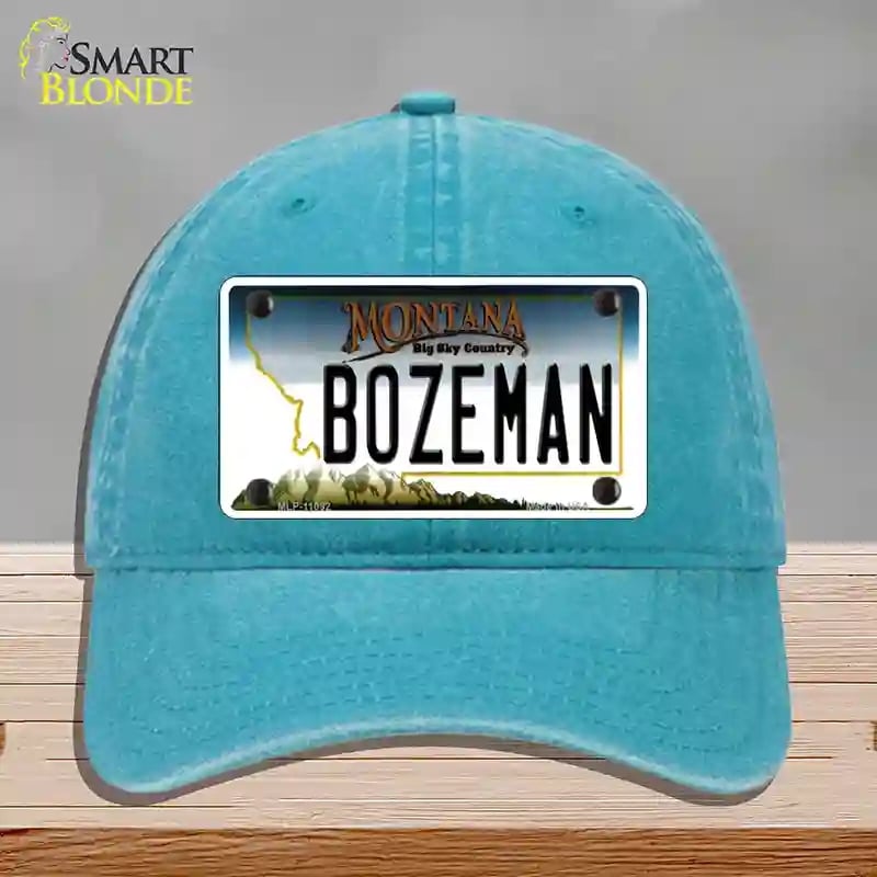 HAT10-MLP-11092 Bozeman Montana State Novelty License Plate Hat, Unconstructed Cotton - Lake Blue
