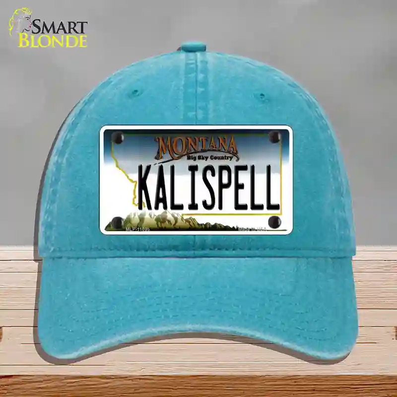 HAT10-MLP-11095 Kalispell Montana State Novelty License Plate Hat, Unconstructed Cotton - Lake Blue