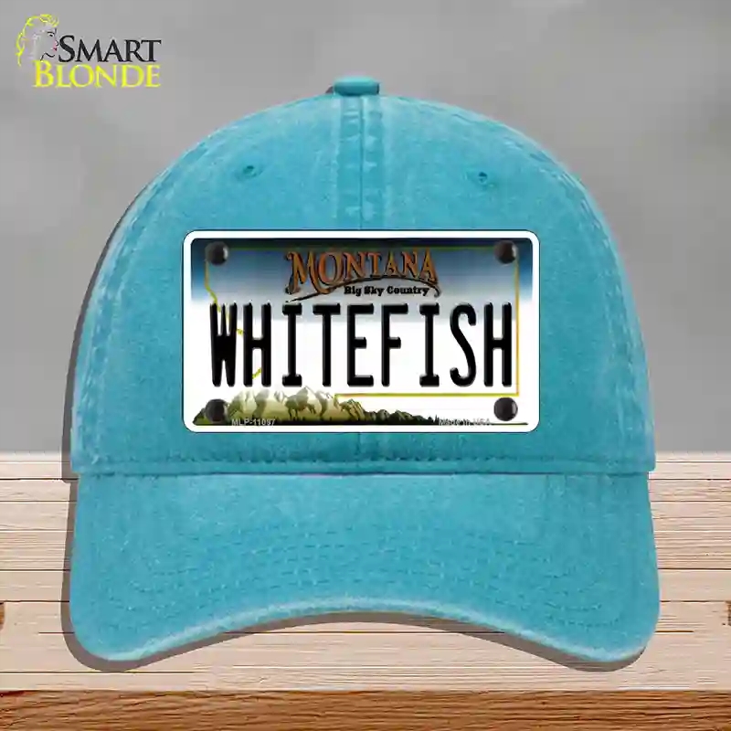 HAT10-MLP-11097 Whitefish Montana State Novelty License Plate Hat, Unconstructed Cotton - Lake Blue
