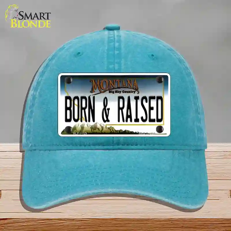HAT10-MLP-11129 Born & Raised Montana State Novelty License Plate Hat, Unconstructed Cotton - Lake Blue