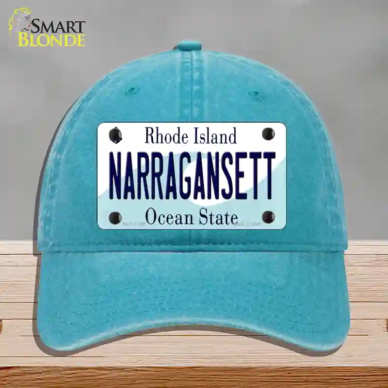 HAT10-MLP-11187 Narragansett Rhode Island State Novelty License Plate Hat, Unconstructed Cotton - Lake Blue