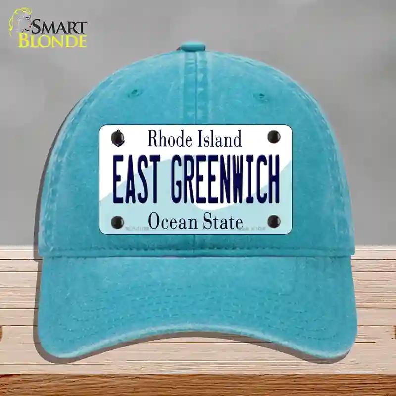 HAT10-MLP-11190 East Greenwich Rhode Island State Novelty License Plate Hat, Unconstructed Cotton - Lake Blue