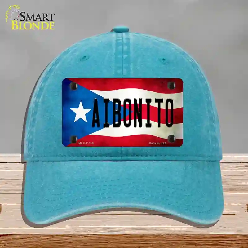HAT10-MLP-11319 Aibonito Puerto Rico Flag Novelty License Plate Hat, Unconstructed Cotton - Lake Blue