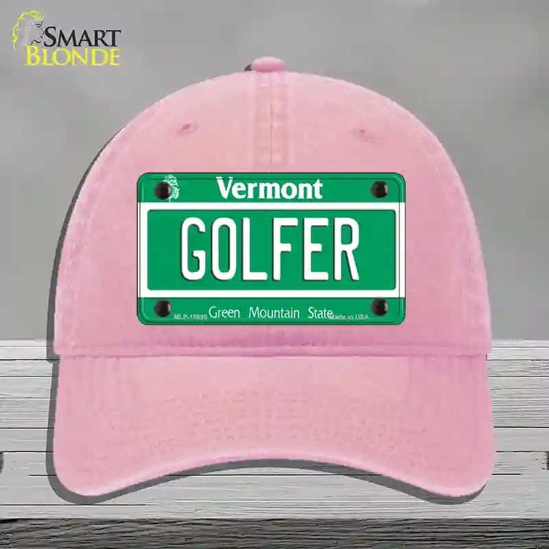 HAT12-MLP-10690 Golfer Vermont Novelty License Plate Hat, Unconstructed Cotton - Pink